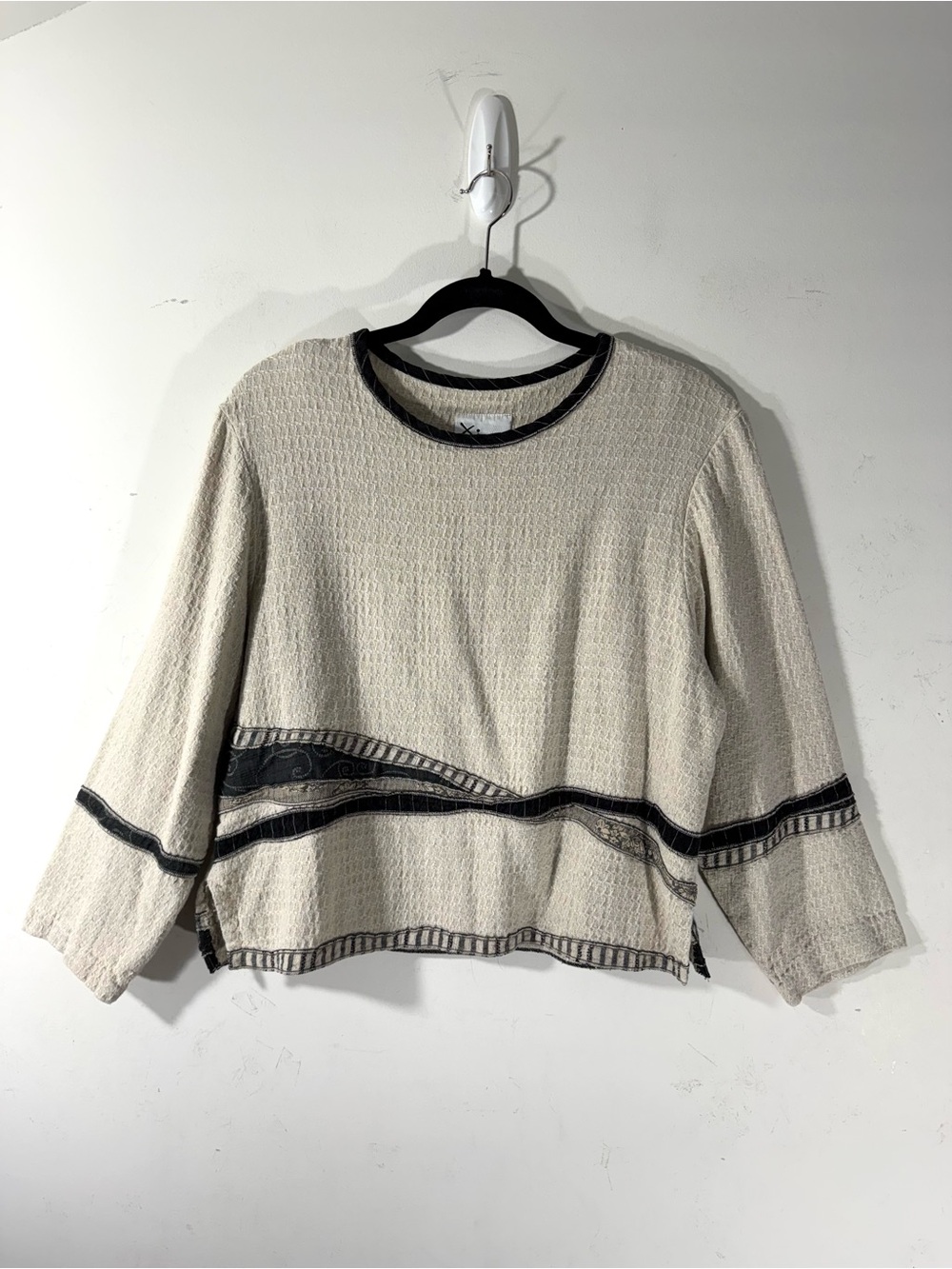 XIAO vintage linen blend artsy boxy Lagenlook long sleeve top